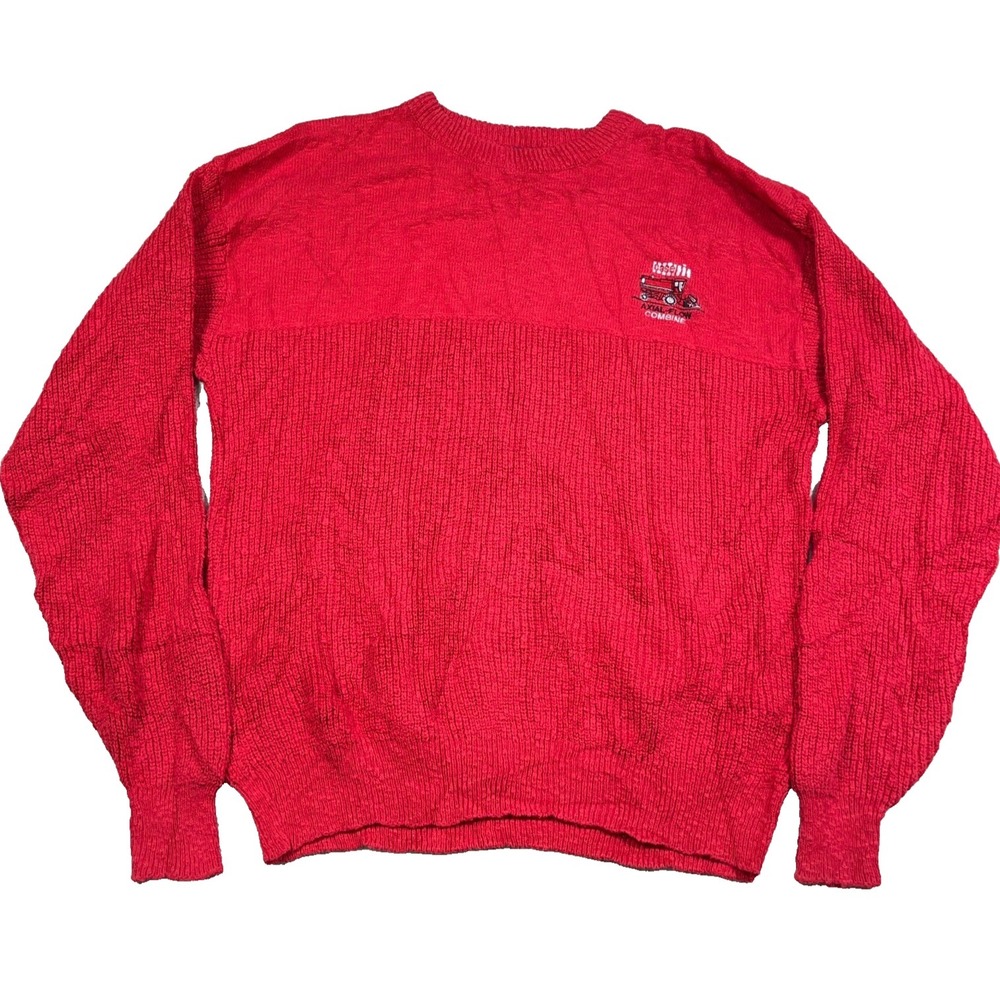 Vintage Grandpa Sweater Men XL Red Case International Combine 80s 90s‎ Tractor